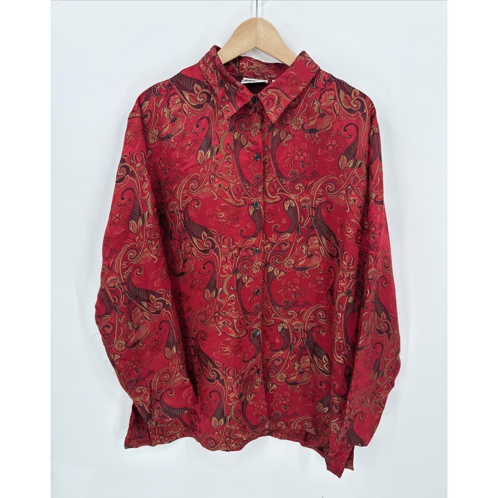 Vintage Chico's Womens Silk Blend Brocade Red Paisley Blouse Size/XL Artsy